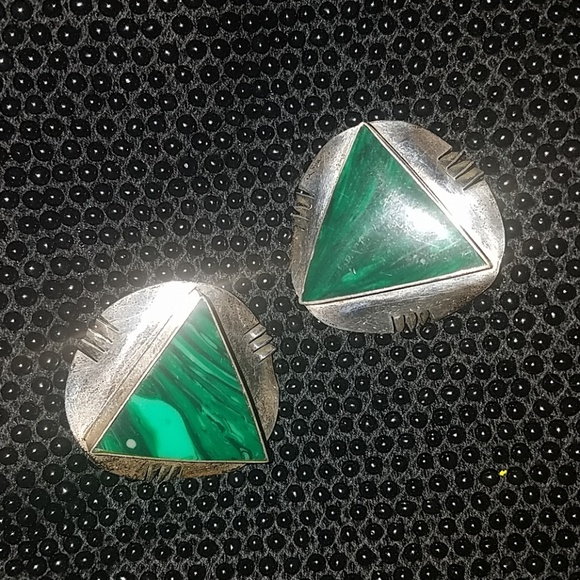 Vtg Malachite Clip Ons - Picture 1 of 3